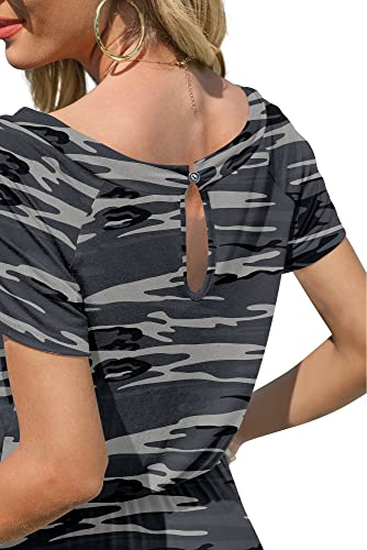 Doubcq Womens Casual Short Sleeve Jumpsuits Elastic Waist Jumpsuit With Pockets(Camouflage-Gray, X-Large) #TOP2