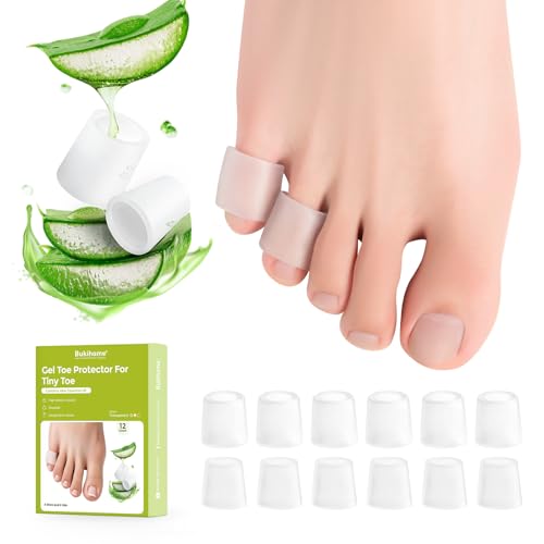 Image of Bukihome Silicone Toe Protectors - Silicone Open Pinky Toe Sleeves for Hammer Toes, Corns, Calluses, Blisters - Soft Gel Protector Toe Cushions for Pain Relief - 12 Count (6 Thick +6 Thin)