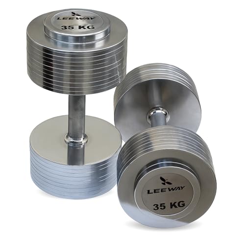 Image of Leeway Steel Dumbbell Set 35 Kg x 2 | Chrome Dumbbells for Home Gym | Rust-Resistant Non-Slip Grip | Strength Training Metal Dumbbell Set | Iron Dumbell | Round Dumble | (35kg X 2 = 70kg Chrome)