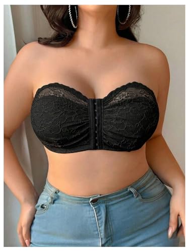 Image of MakeMeChic Women's Plus Size Strapless Bras Front Closure Half Push Up Bra Bandeau Wireless Bralette for Large Bust