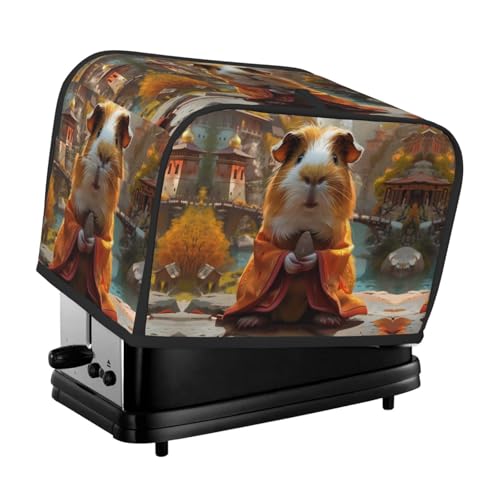 Cubierta para tostadora de 2 rebanadas, cubierta para tostadora de cobayas meditando con bolsillos para cocina, cubierta de electrodomésticos pequeños y protección de huellas dactilares, lavable a