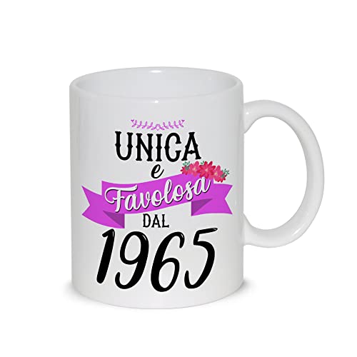 Taza de desayuno con leche de té con diseño gráfico – Única y fabulosa desde 1965 año de nacimiento – idea regalo cumpleaños Navidad mamá amiga hermana abuela tía