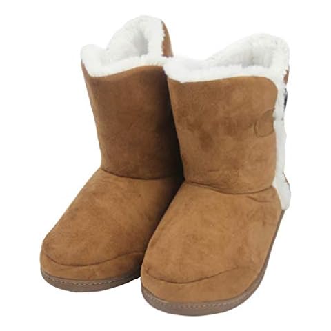 Home Slipper Women's Super Warm High Top Suede Upper Button Faur Fur Indoor House Slipper Boots,Brown,US 7/8 Cover