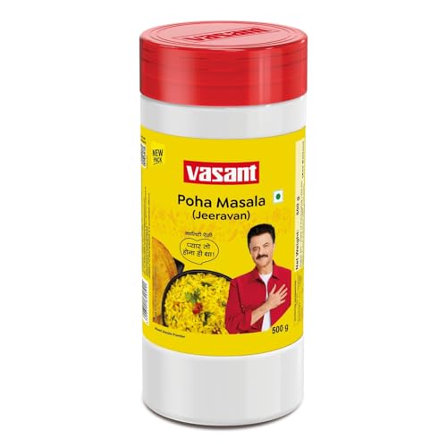 VASANT Poha Masala Powder 500g Jar, Authentic Indori Style Poha Masala, Taste Maker for Breakfast & Snacks, No Added Colours, Flavours or Chemicals, Tasty & Healthy Poha Seasoning, Pack 1
