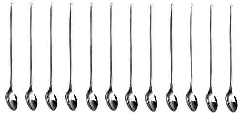 SHINE - Juego de 12 cucharas de café con Mango Largo de Acero Inoxidable – Ideal para café café con Leche, café, café…