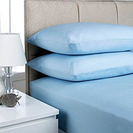EGYPTO Non-Iron Percale Polycotton Fitted Sheet 16” Extra Deep with FREE Pillowcases (Double Fitted Sheet & Pillowcase Pair, Sky Blue) — image 1