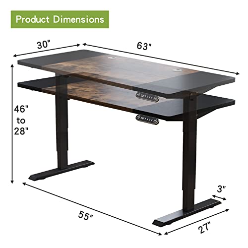 Image of Radlove Electric Height Adjustable Standing Desk, 63x 30 Inches Stand Up Desk Workstation, Splice Board Home Office Computer Standing Table Ergonomic Desk (Black+ Brown, 63x30'')