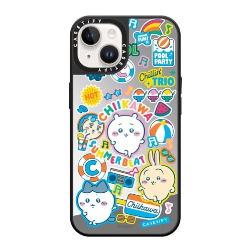 CASETiFY MagSafe �Ή��~���[ iPhone 14 �P�[�X [���ː� / 1.5m����̗����������N���A / Chiikawa Co-Lab] - �V���o�[ (�u���b�N�o���p�[) - Chiikawa Summer Party Sticker