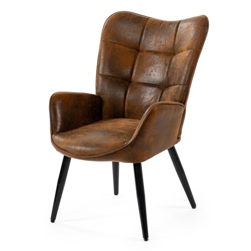 MEUBLE COSY Sessel Relaxsessel Lehnstühle Polstersessel Einzelsofa mit Metallbeinen Ohrensessel für Wohnzimmer Schlafzimmer Büro Vanity, Wildleder, Braun