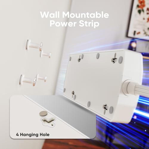 Image of Flat Plug Power Strip, Yozisital Extension Cord with 8 AC Outlets & 4 USB Ports (2 USB-C), 5 FT Power Cord, Wall Mount, Desk Charging Station for Home Office, White