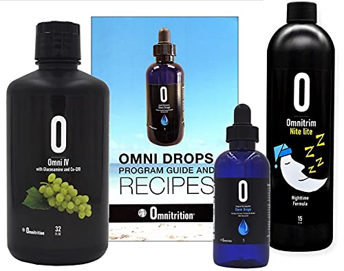 Omni Drop Program Bundle of 3 Products - the "Get Started Package" Includes Omni Drops Diet Drops with Vitamin B12 - 4 Ounce Bottle with Program Guide, Omni IV with Glucosamine, OmniTrim Nite Lite