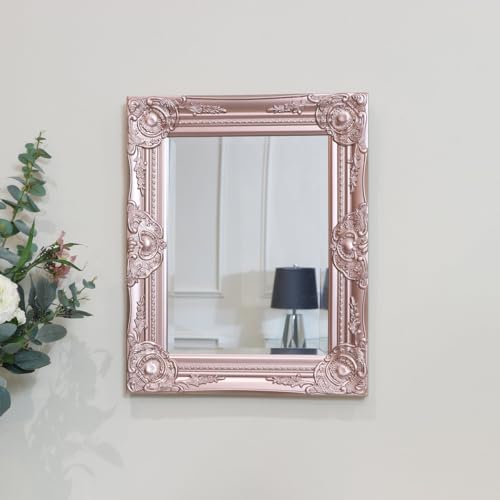 Image of Melody Maison Ornate Rose Gold Pink Wall Mirror with Bevelled Glass