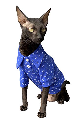 Kotomoda Hairless Cat's clothes cotton Polo Sailor for Sphynx Cats (XS)