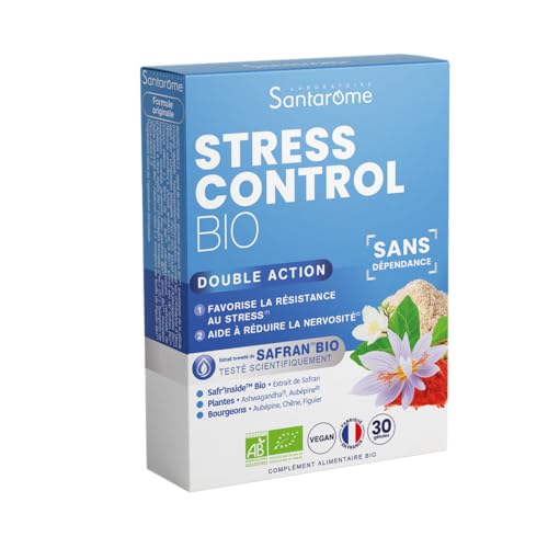 Santarome Bio - Stress Control Bio - Complément Alimentaire Anti-Stress et Anxiété - Bien-être physique & mental - A base de plantes - Safran, Rhodiola, Aubépine -...