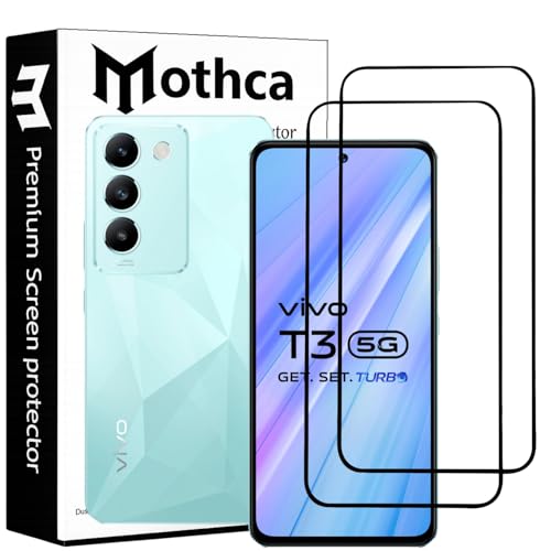 Image of Mothca Military-Grade Tempered Glass Screen Protector Compatible for iQOO Z9 5G / Z5 5G / Vivo T3 5G with Edge to Edge Coverage - Case Friendly, Anti-Scratch & Bubble-Free Installation Kit (Pack of 2)