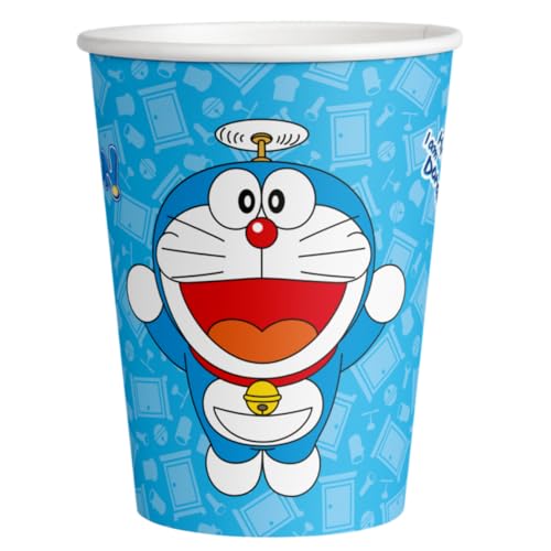 Lote de Cubiertos Infantiles Decorativos 'Doraemon' (8 Vasos, 8 Platos y 20 Servilletas) .Vajillas y Complementos. Juguetes para Fiestas de Cumpleaños, Bodas, Bautizos y Comuniones. AB