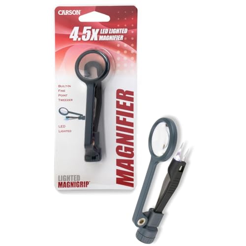 Carson Lighted MagniGrip 4,5x Lupe mit Präzisionspinzette und LED (MG-88), Grau