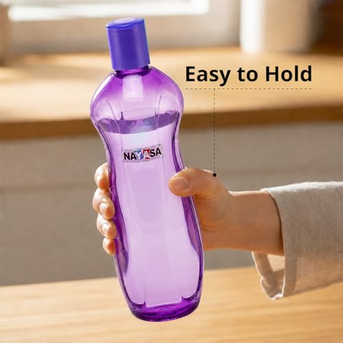 Image of Nayasa Loopy 1000 ML Pet Plastic Fridge Water Bottles Set of 6 | BPA Free | Leak Proof | Airtight Lid | Purple