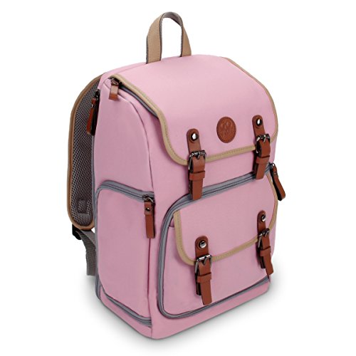 GOgroove Sac a Dos pour Appareil Photo Reflex Numérique avec Compartiment Tablette, Séparateurs Modulables, Support Trépied et Housse Imperméable - Compatible avec Canon, Nikon, Olympus et Plus - Rose
