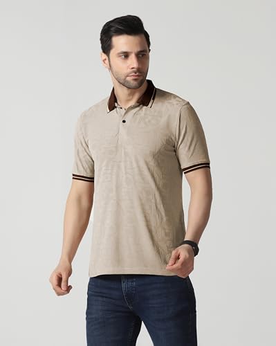 Image of TOPLOT Men's Premium Jacquard Polo T-Shirt | Geometric Textured Design | Contrast Collar & Cuffs | Soft Breathable | Perfect for Office & Casual Wear | Available in Pack of 2 (5281)