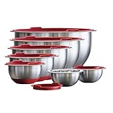 Tramontina 14-piece Stainless Steel Mixing Bowl Set with Red Lids, 80202/508DS