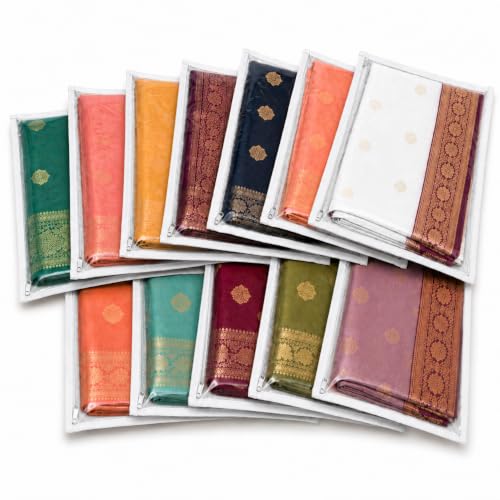 Image of Non-Woven Saree Storage Covers Set of 12 with Transparent Window & Smooth Zipper | White Saree Organizer Bags for Dresses, Lehengas & Garments | Wardrobe Storage Organizer