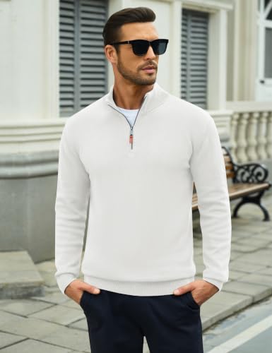 Image of MAGCOMSEN Men's Quarter Zip Pullover Lightweight Mock Neck Polo Sweater Long Sleeve Warm Fall Winter Pullover Sweaters