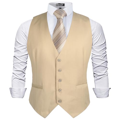 Image of Alizeal Mens Classic Solid Suit Vest Regular Fit Tuxedo Waistcoat