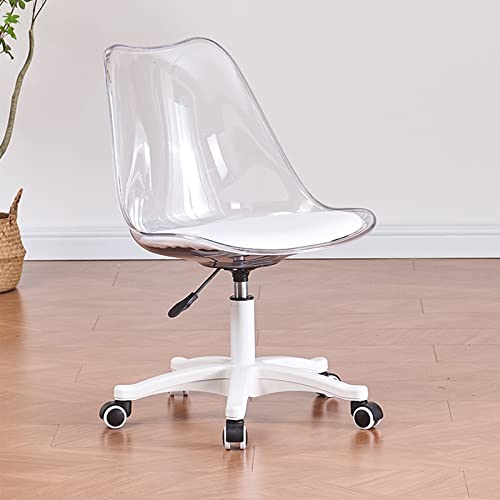 QTQHOME Chaise de bureau transparente en acrylique sans accoudoirs avec roulettes, pivotante à...