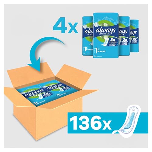 Always Ultra Binden Damen Gr. 1, Normal, 136 Damenbinden ohne Flügel (4 x 34 Stück) Multipack, ultradünn und super absorbierend – Ansicht 2