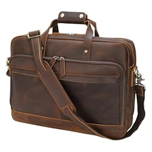 Masa Kawa Leather Briefcase for Men 17″ Laptop Crossbody Shoulder Messenger Office Bag Brown Vintage Attache Case Handbag for Business Travel Work Lawyer Large