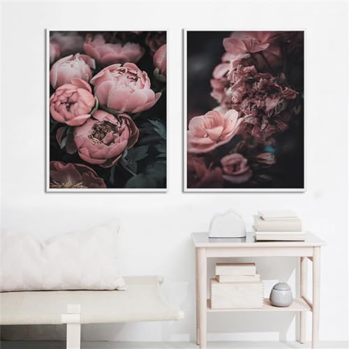 Toile pivoine rose affiche botanique 60x80 décoration murale