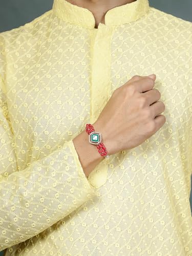 Image of Sukkhi Rakhi Excellent Kundan & Pearls Designer Gold Plated Premium Rakhi for Brother with Roli Chawal & Greeting Card|Rakhi for Brother /Bhaiya /Bhai /Men|Kundan Rakhi|Rakhi Combo-Set of 2