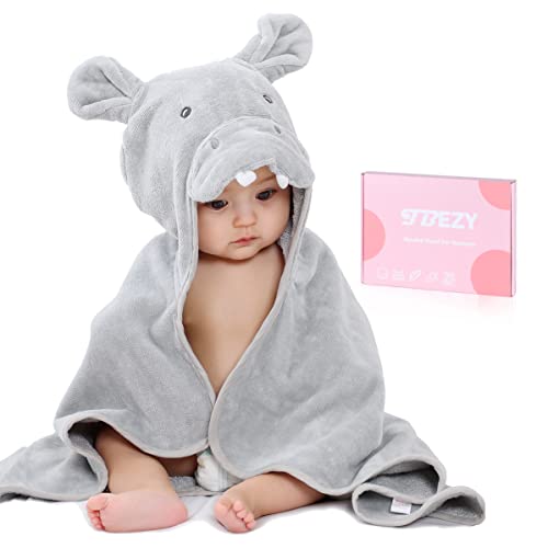 Image of TBEZY Baby Hooded Towel with Unique Animal Design Ultra Soft Thick Cotton Bath Towel for Newborn (Hippo)