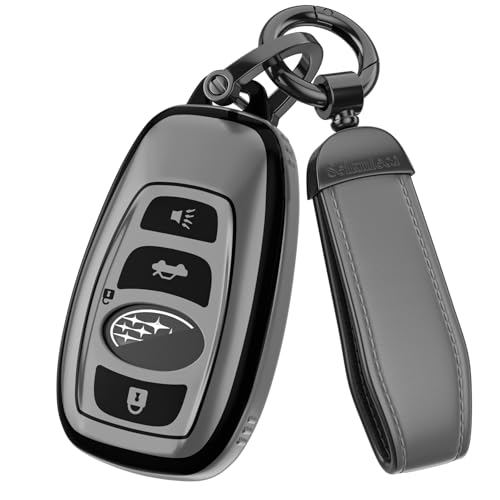 for Subaru Key Fob Cover Accessories- Matte TPU Key Fob Cover with Leather Keychain for Outback Ascent Forester Crosstrek Legacy and More. (Matte Gray)