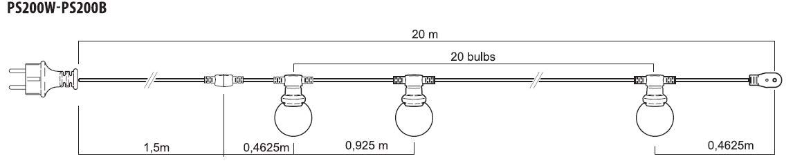 PARTY LIGHT: Verlängerbare IP44-Girlande 20 m, 20 Sockel E27, H05RN-F2x1mm2, Schwarz