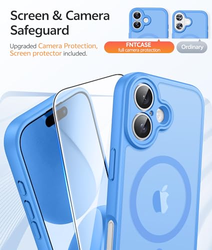 Image of FNTCASE for iPhone 17 Case: [Compatible with Magsafe] Translucent Matte Cases with [Full Camera Protection] [Screen Protector] Military Grade Shockproof Protective Phone Cover - Ice Blue