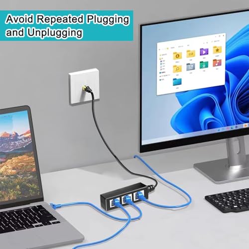 Image of AKWOR RJ45 Ethernet Splitter Cable, 1 to 3, Cat 5 /6, Compatible with Router, Computer, Laptop, TV, Set-top Box, Wireless Device, ADSL