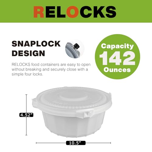 RELOCKS 142 Oz Large Round Bowl with Leak Proof Lids, Stackable Meal Prep Container, Microwave Safe Bowls, Heavy Duty, Catering Food Storage, High Temparture Resistant, Soup Tureen, 10 Packs