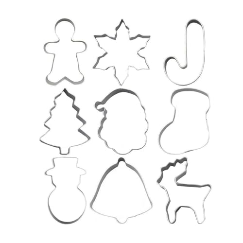 Lot de 9 Emporte-pièces en Acier Inoxydable pour Biscuits de Noël - Formes: Bonhomme de Neige, Père Noël, Sapin, Flocon de Neige, etc. - Pour DIY...