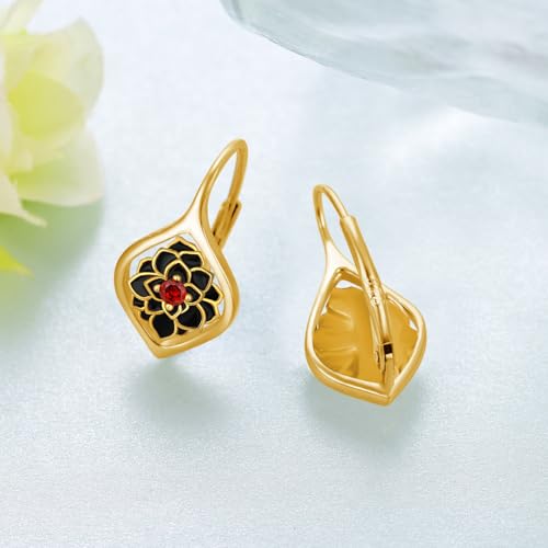 Gold Flower Earrings for Women - 925 Sterling Silver Gold Flower Leverback Earrings - Jewelry Gifts for Mom Wife Best Friend or Her3