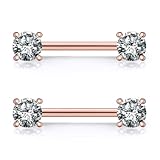 Ruifan 316L Stainless Steel 5mm Double Front Facing Clear Round CZ Nipple Shield Barbell Ring Bar Body Piercing 14G Sold As Pair - Rose Gold