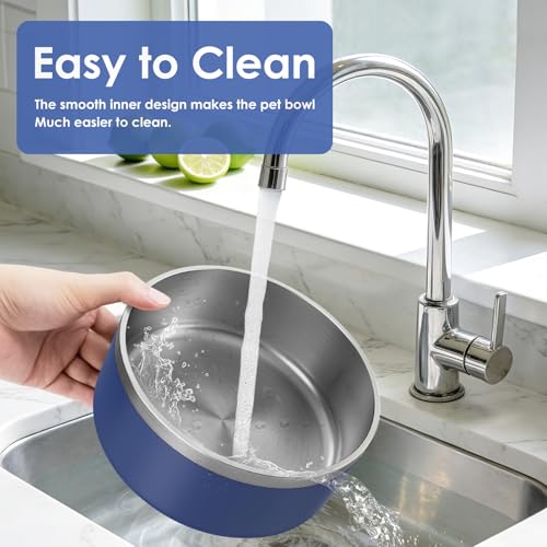 Image of Dog Bowl for Food and Water, 40 Oz Stainless Steel Pet Feeding Bowl, Durable Non-Skid Double Wall Insulated Heavy Duty with Rubber Bottom for Medium Large Sized Dogs Cats (40 Ounces /5 Cup, Blue)