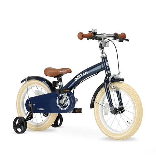 Deryan Bicicleta infantil de lujo de 14 pulgadas | 3 en 1 | Bicicleta con sillín ajustable y manillar | Bicicleta infantil para niños y niñas | Azul