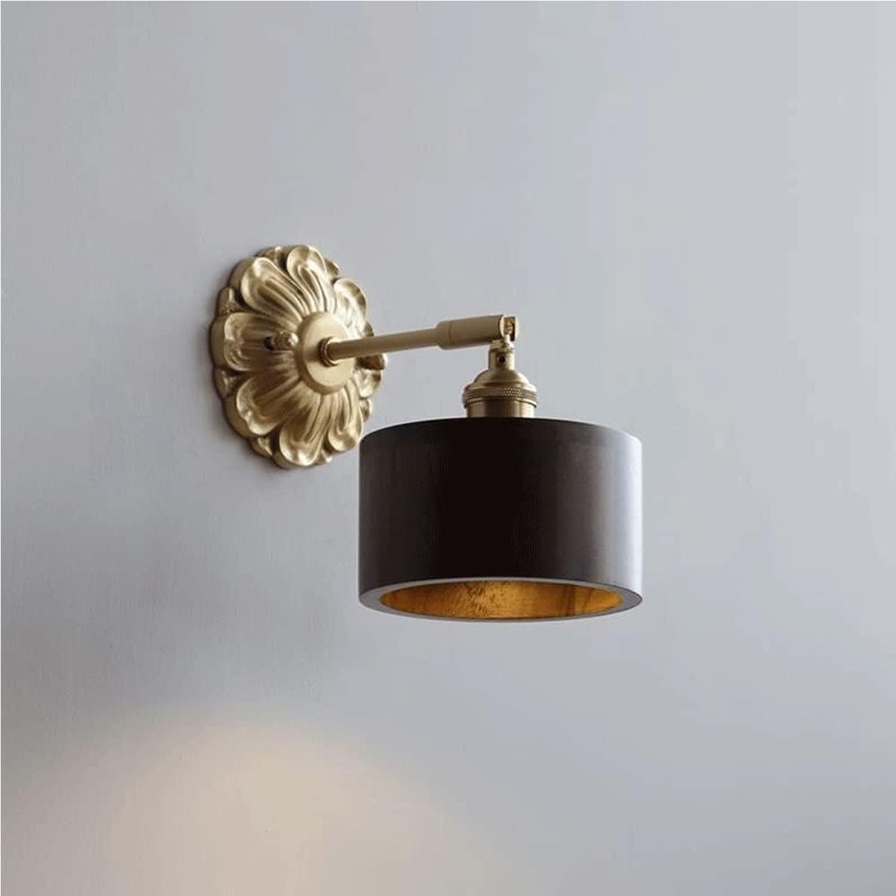 LYOUAE Mid Century Black Walnut Wall Sconces Industrial Brass Base Adjustable Wall Lamp Indoor Hardwired Bedside Wall Light for Bedroom Living Room Hallway(B)