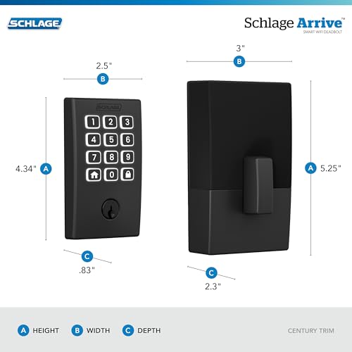 Image of Schlage Arrive Smart WiFi Deadbolt Lock with Camelot Trim, Matte Black | Keyless entry door lock, Push button keypad, Built-in app control, Alexa, Google Home & Ring compatible, Certified security