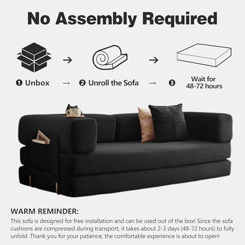 LIAROO Convertible Sofa Bed -Compression Sofa with Corduroy Fabric - with Armrests and Backrest - Modular Sectional for Living Room, Bedroom, Studio - Compression Sofa in Box - Image 4
