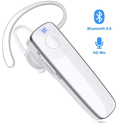 New bee Oreillette Bluetooth V5.0 avec Microphone Casque Mains Libres Casque dAffaires Casque de Conduite pour iPhone Samsung Huawei Sony HTC LG PC (Blanc)