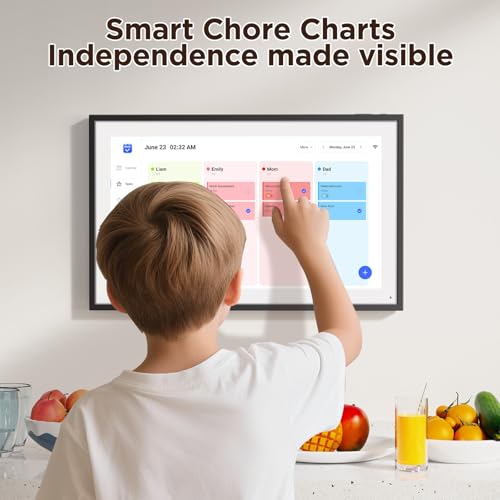 Image of LOOFII 15.6 Inch Smart Digital Calendar - HD Touchscreen Family Planner & Calendar with Chore Chart & Meal Planner (Black White)