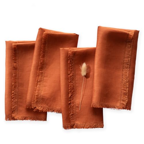Servilletas de Tela Lino Naranja Quemado 20 x 20 pulg Set 4 miniatura 1